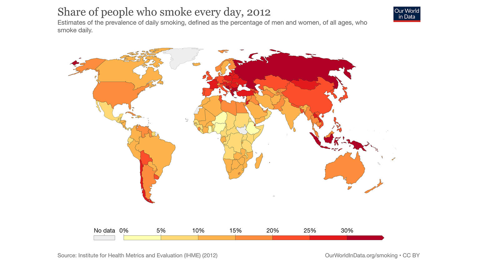 Share of people who smoke every day, 2012